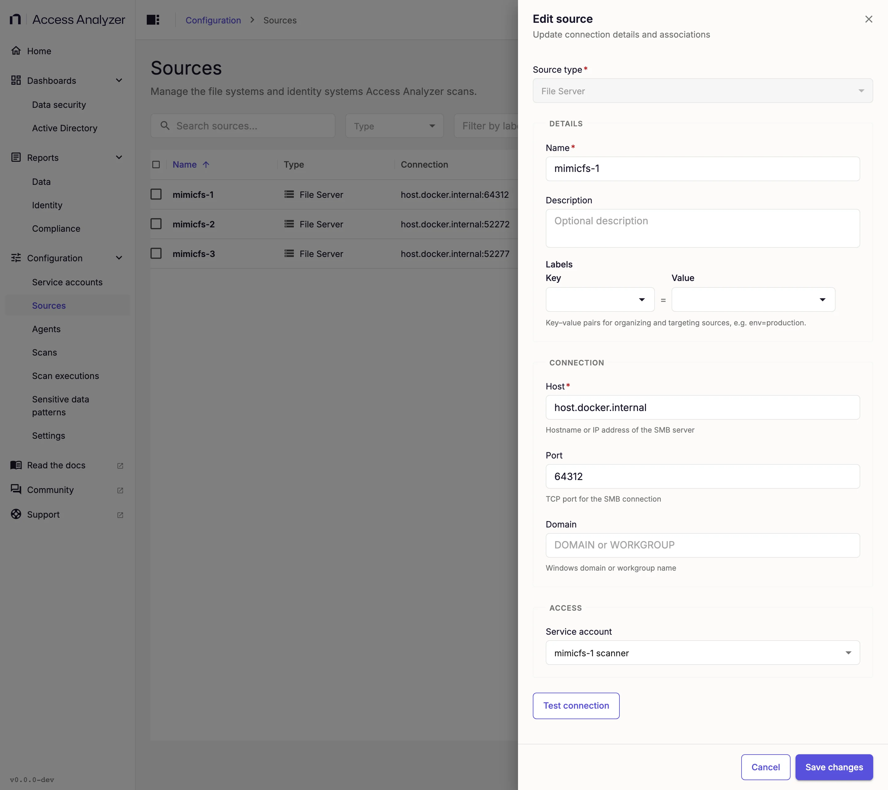 Edit source dialog for a File Server source