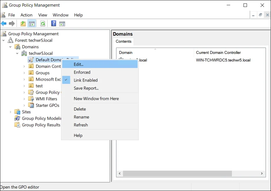 Edit Default Domain Policy option