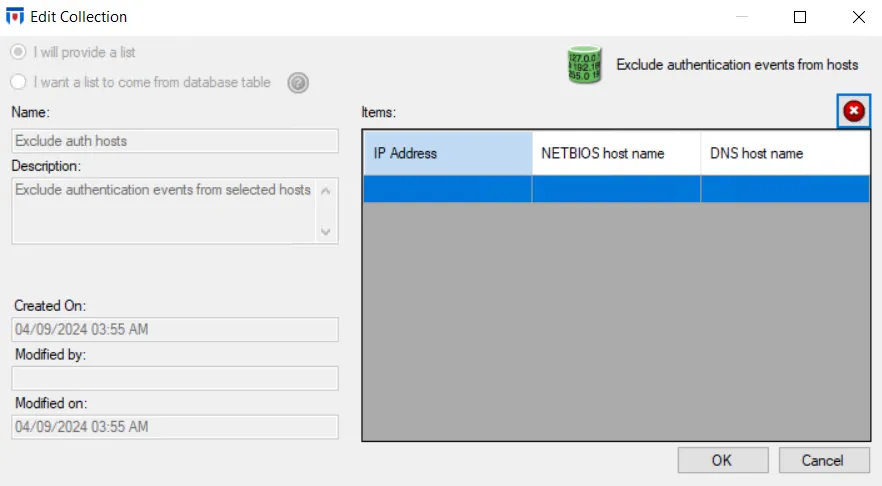 Edit Collection window - For Hosts