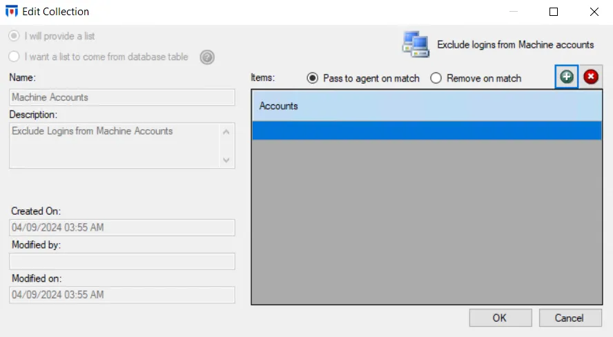 Edit Collection window - For Machine Accounts