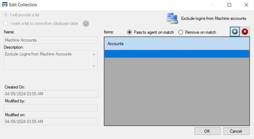 Edit Collection window - For Machine Accounts