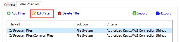 Edit Filter on False Positives tab