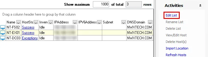 Edit List option on Activities pane