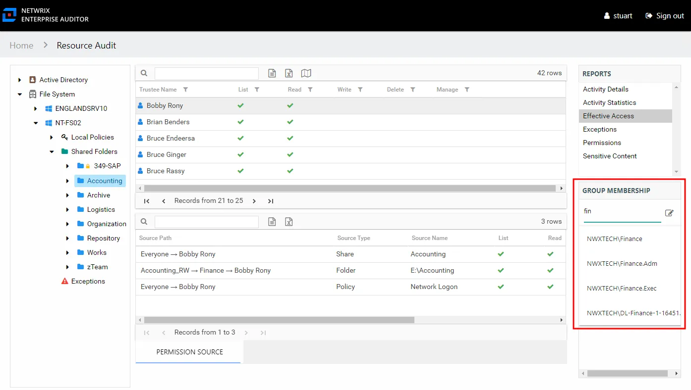 Select Group in Group Membership pane of Effective Access report