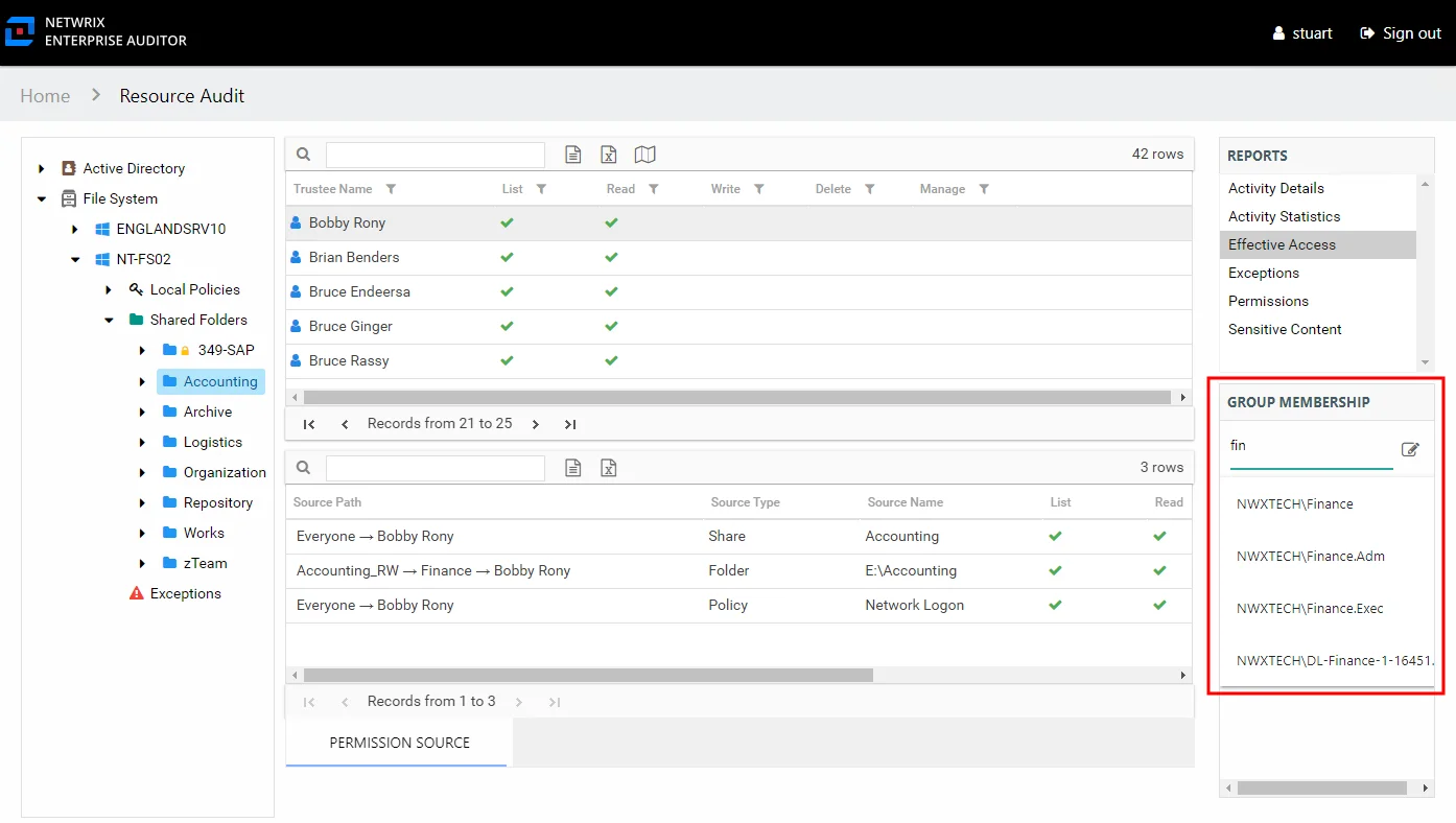 Select Group in Group Membership pane of Effective Access report