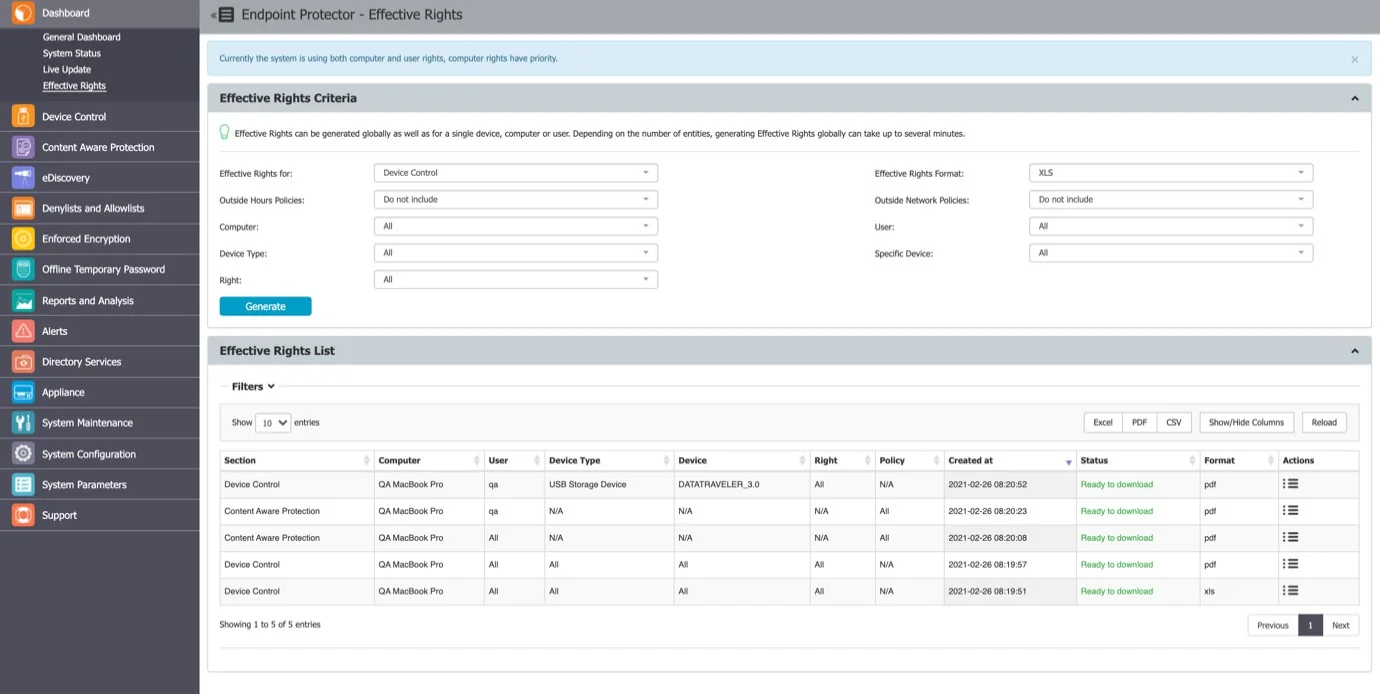 Manage device rights for speciﬁc computers, groups, or users