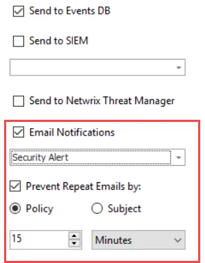 Actions tab - Email Notifications section