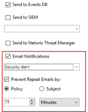 Actions tab - Email Notifications section