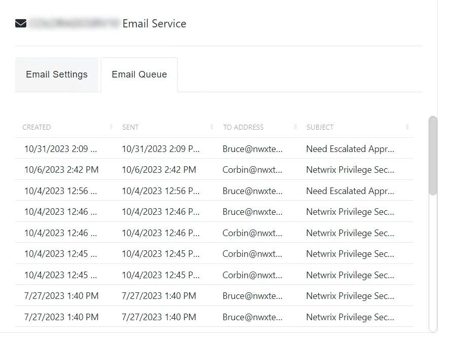 Email Service Queue Tab
