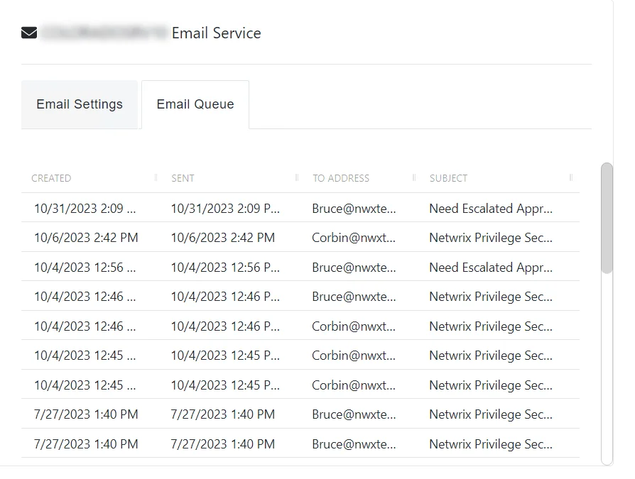 Email Service Queue Tab