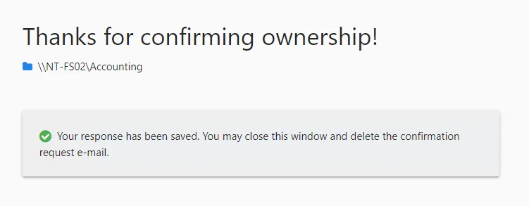 Ownership accepted browser message