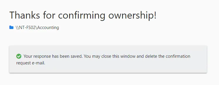 Ownership accepted browser message
