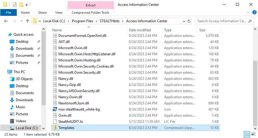 Templates Zip file in the Installation Directory
