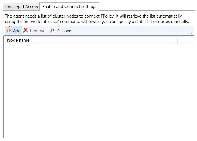 Enable and Connect Settings - FPolicy Tab