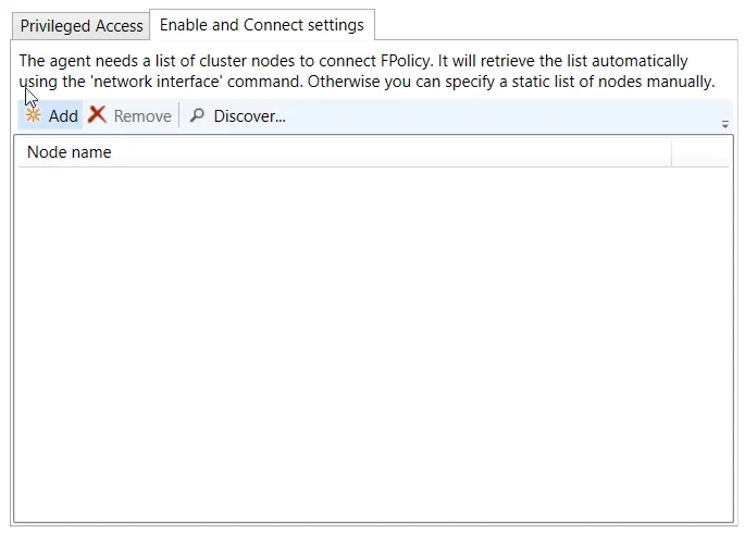 Enable and Connect Settings - FPolicy Tab