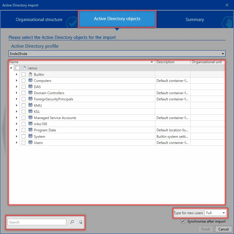 Import wizard/AD objects