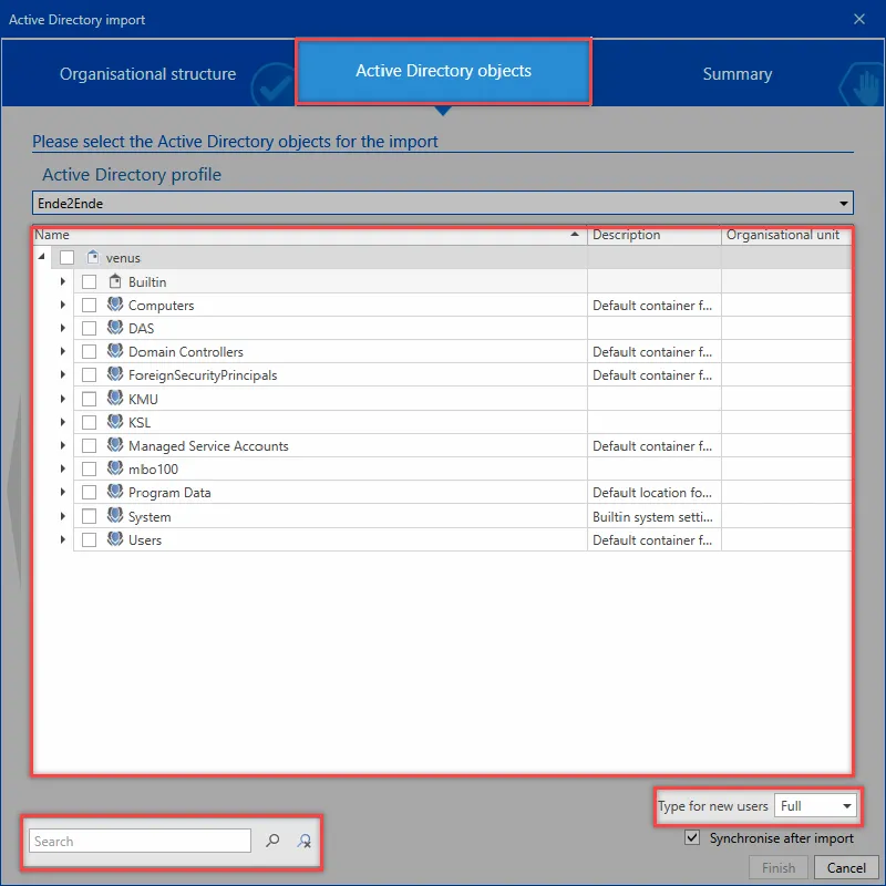 Import wizard/AD objects