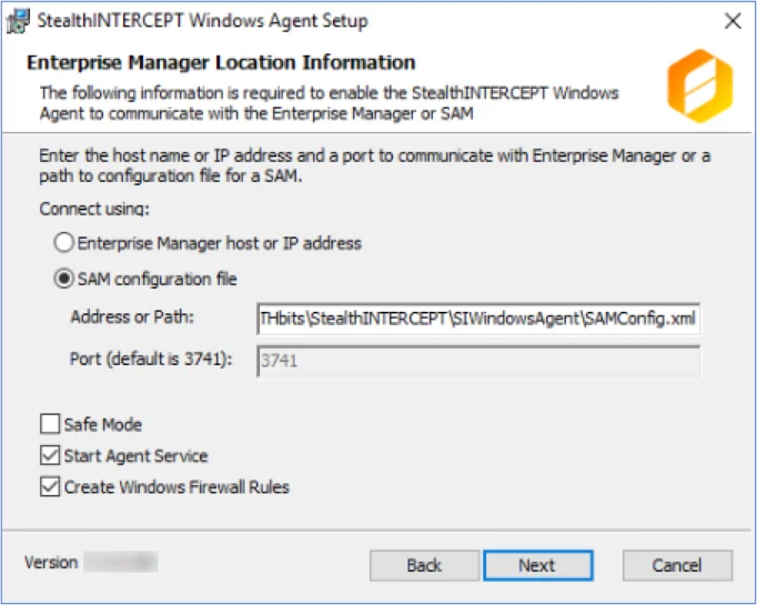 Enterprise Manager Location Information Page