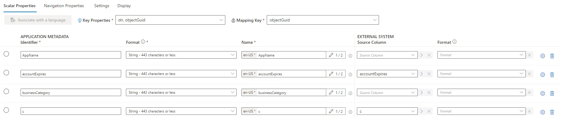 AD Entity Type - Scalar Properties