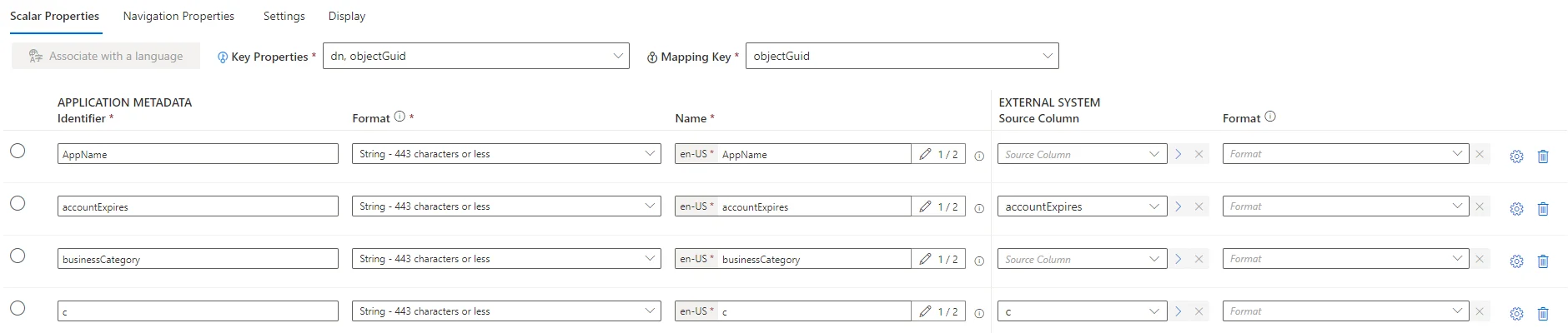 AD Entity Type - Scalar Properties