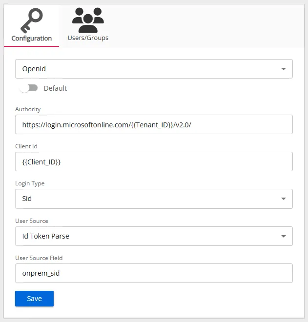 Entra ID OpenID COnnect Configuration tab