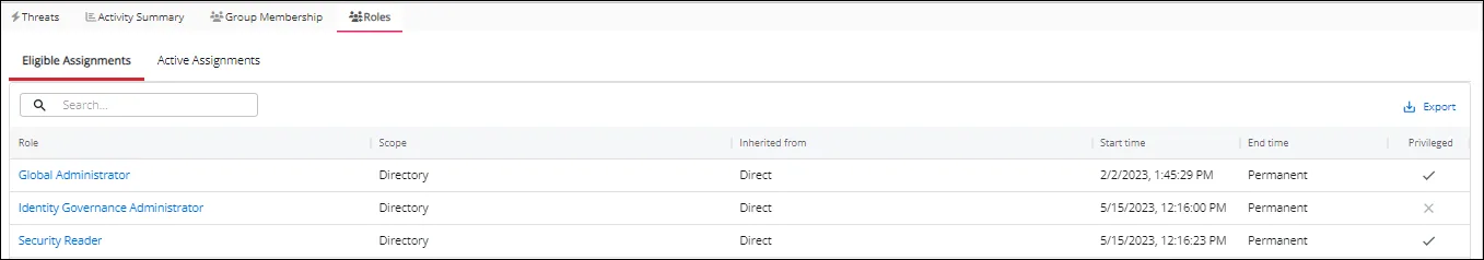 Entra ID User Role Assignment Eligible page