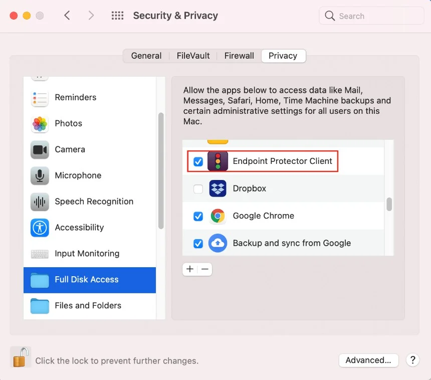 Grant permission to the Endpoint Protector Client
