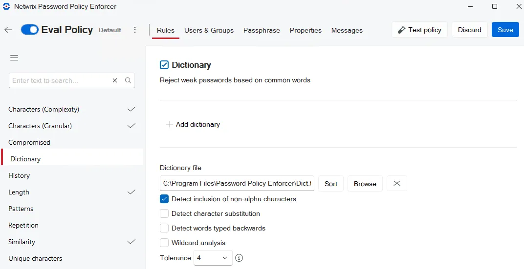Enable the sample dictionary