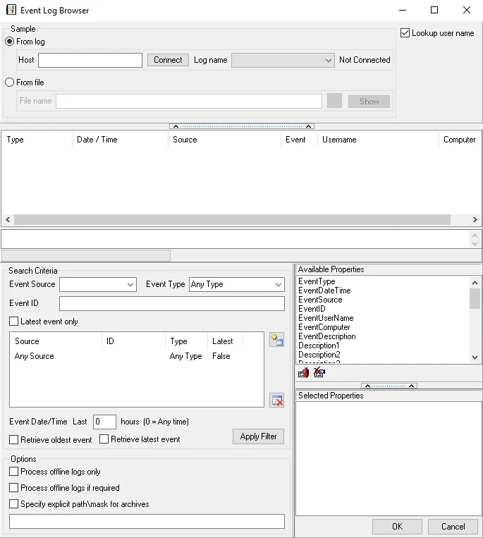 Event Log Browser window