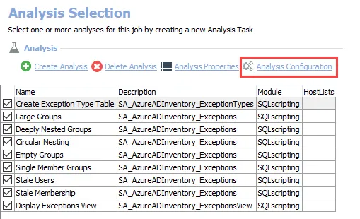 Analysis Configuration option on Analysis Selection page
