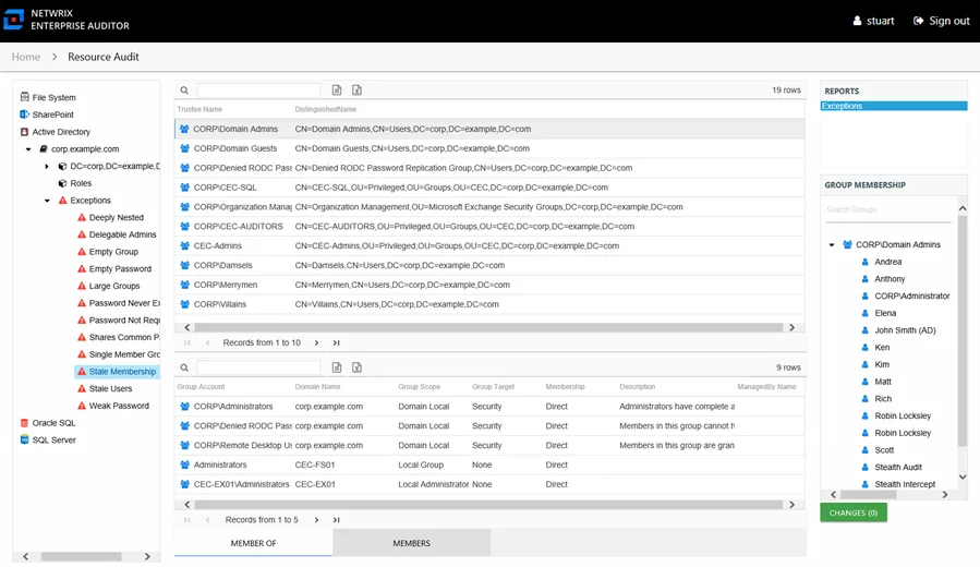 Exceptions report at the exception type level
