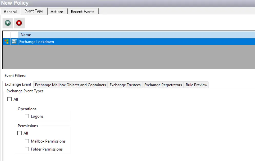 Policy window - Exchange Lockdown Event Type