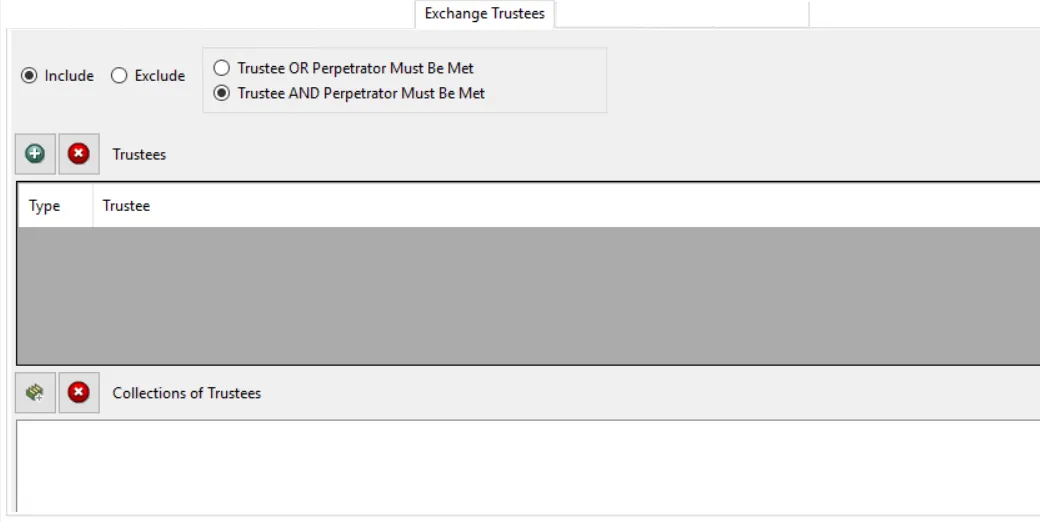 Policy window - Exchange Trustees filter