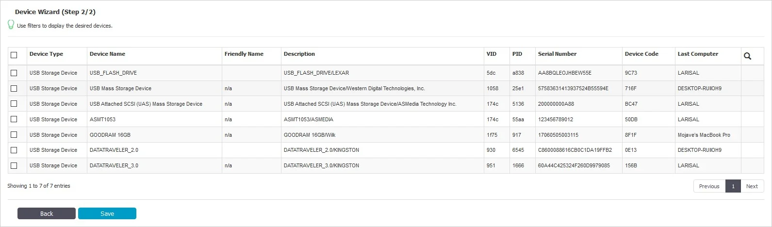 Add devices previously connected to protected computers