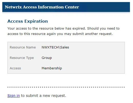 Access Expired email