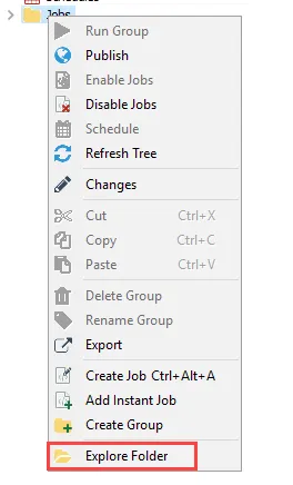 Explore Folder option from Jobs Tree