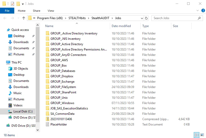 Jobs folder in File Explorer