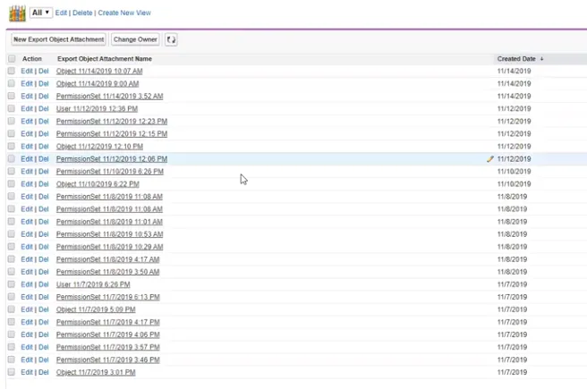 Export Object Attachments list