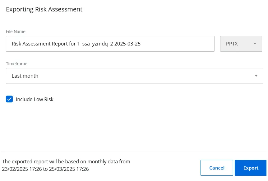 Exporting Risk Assessment pane