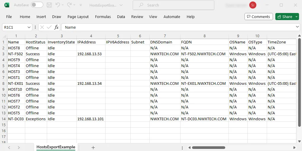 Example CSV File Export