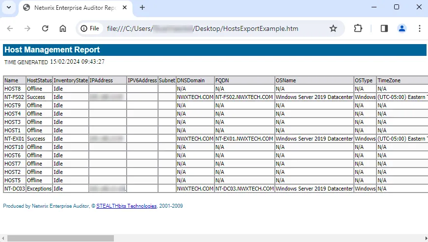 Example HTML File Export