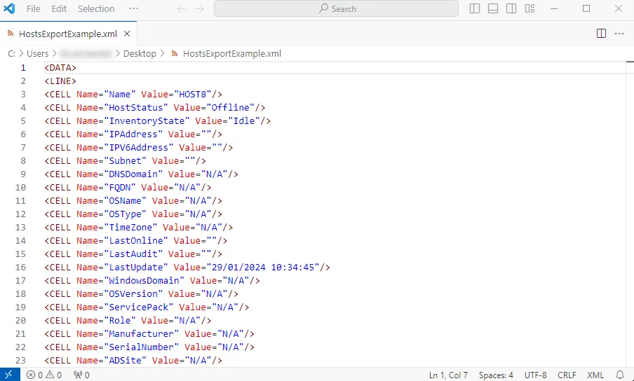 Example XML File Export