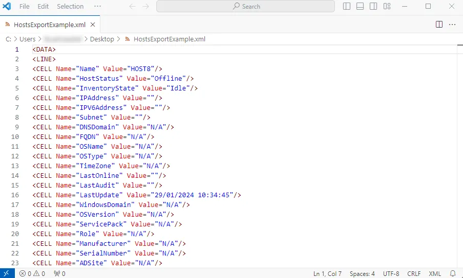 Example XML File Export