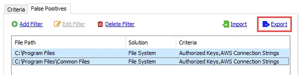 Export on False Positives tab