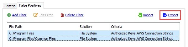 Export on False Positives tab