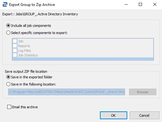 Export Group to Zip Archive window