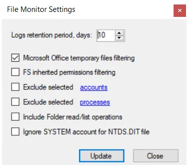 File Monitor Settings window