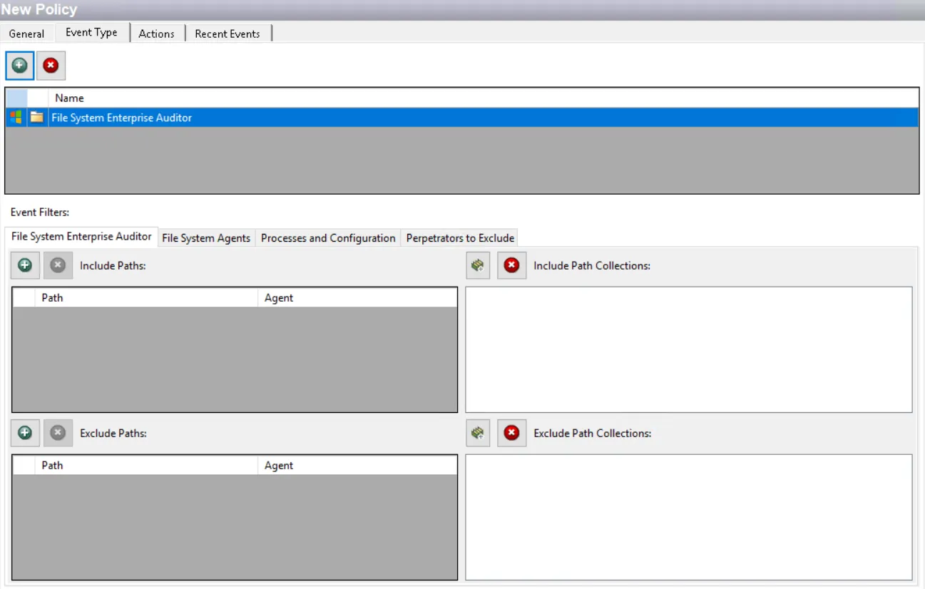 Policy window - File System Enterprise Auditor Event Type