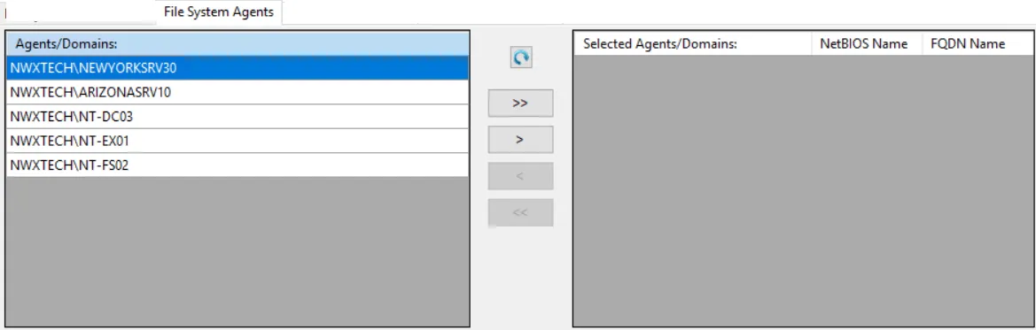 Policy window - File System Agents filter