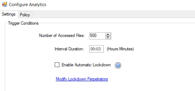 File System Attacks (by User) Analytic Type - Settings tab